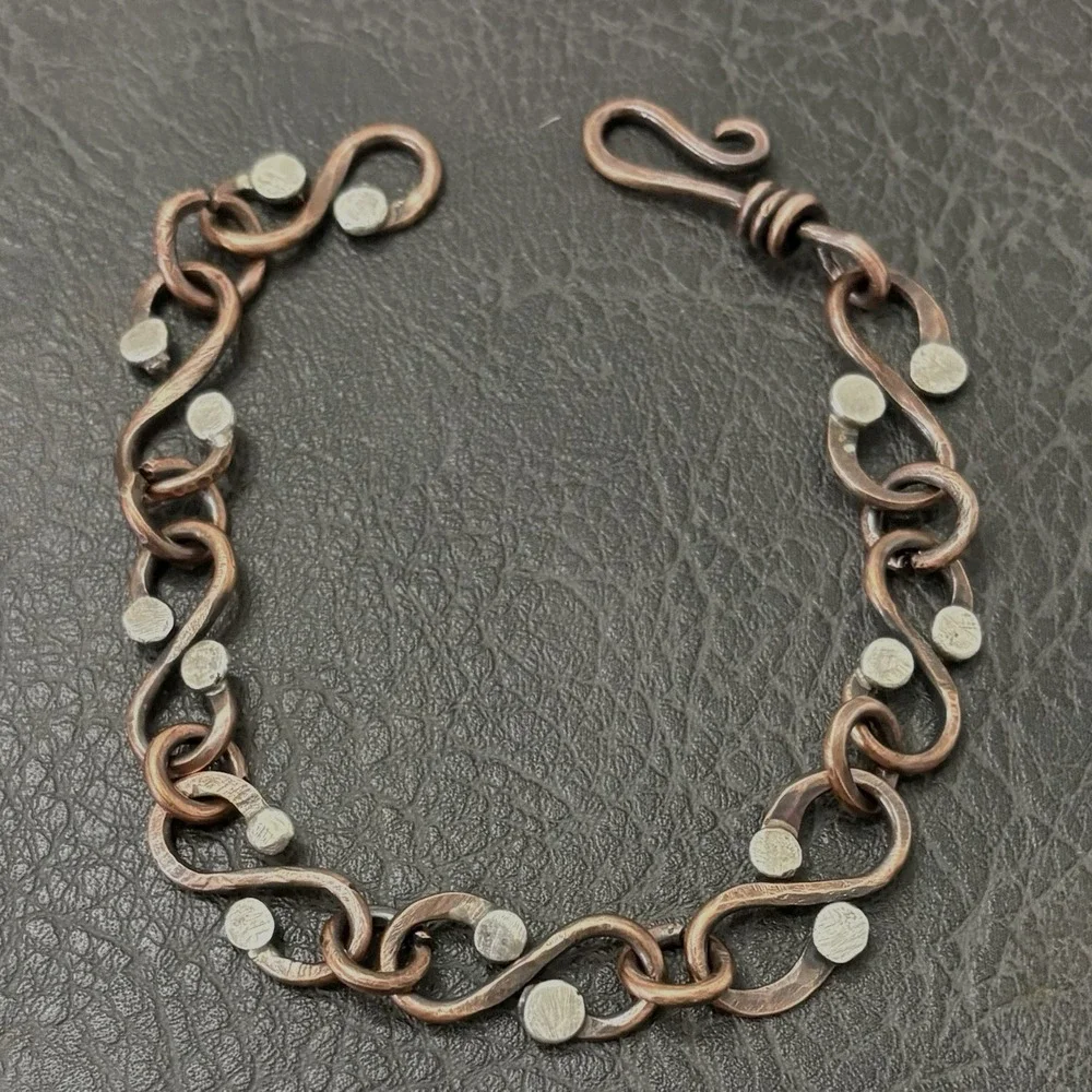 Silver Pure Copper Handmade Infinity Chain Bracelet, Arthritis Therapy